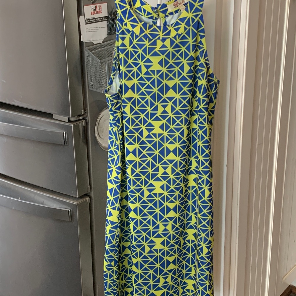 Aryeh geometric print button back dress. Worn 1x